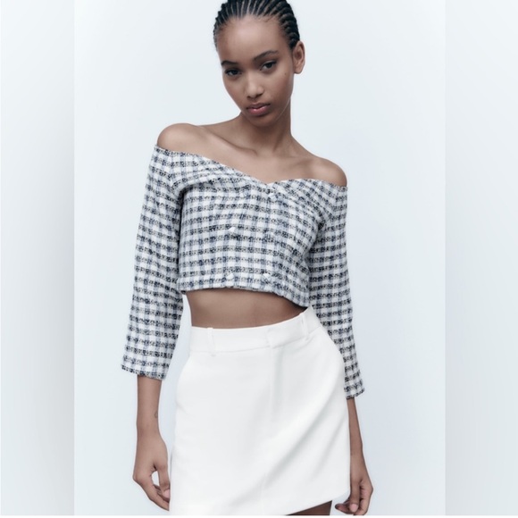 Zara Textured Plaid Crop Top NWT - Picture 4 of 14